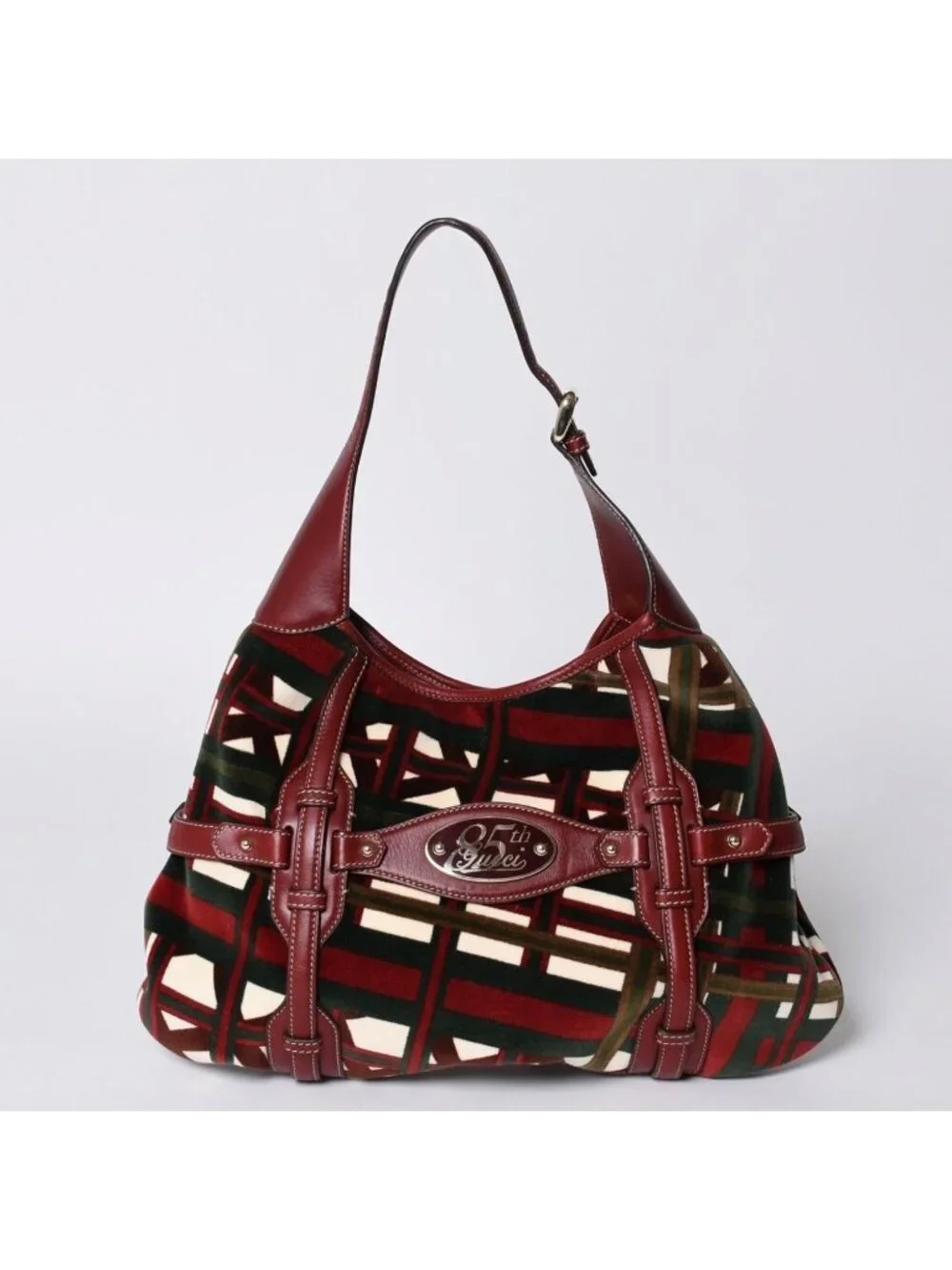 Gucci Horsebit Hobo Red Multicolor Velour Leather Silver